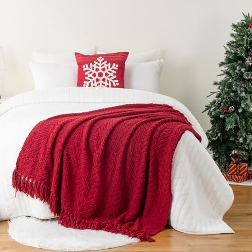Image of BATTILO HOME Red Throw Blanket for Couch, Knit Christmas Throw Blanket for Home Decor, Super Soft Cozy Warm Red Christmas Blanket for Winter, 50 inch x 60 inch