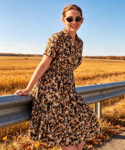 Image of CARCOS Plus Size Dresses for Curvy Women Collared Vneck Short Sleeve Dresses Midi Summer Ruffle Dress with Pocket XL-5XL