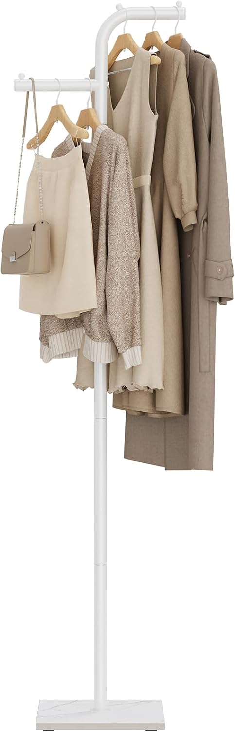 Garment Rack Freestanding, Metal Coat Rack, White, 68.9 In High