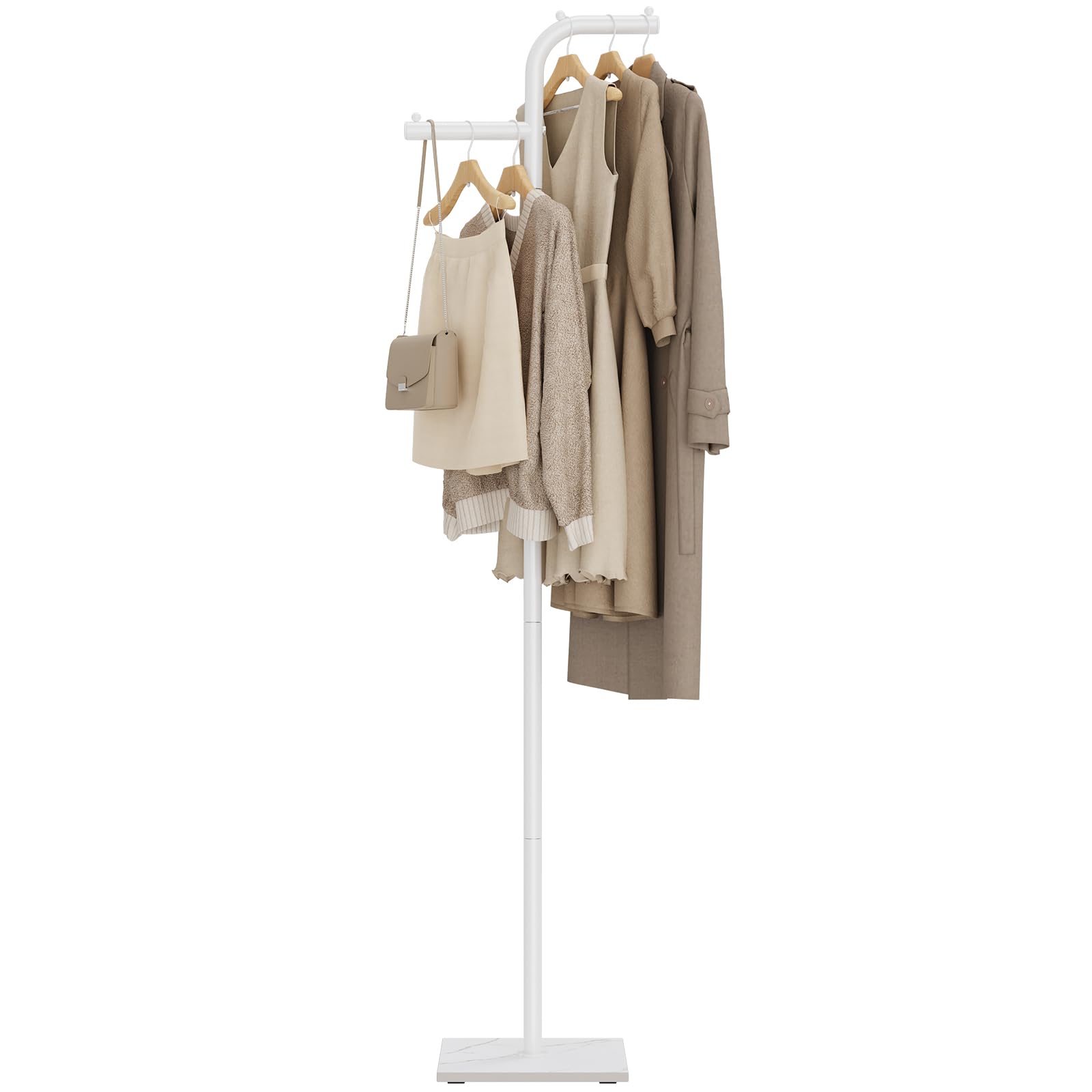 Porte Manteau, Moderne Portant à Vêtements, 30x30x176 cm, Blanc | Portant à Vêtements à Double Colonne, Portemanteau sur Pieds avec Dalles de Roche Lourdes, pour Entrée, Couloir