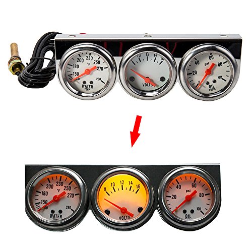 Warmcare 6122630457499 Triple Gauge Kit Oil/Volt/Water Gauge 2 Inch Chrome Oil Temp Water Temp Gauge Temperature Oil Pressure Voltage Gauge Sensor 3 In 1 Car Meter Auto Gauge thumb #4