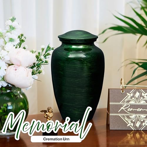 Image of ALPHA Living HOME Handcrafted Metal Cremation Urns for Ashes - Adult Funeral Urn for Human Ashes Suitable for Cemetery Burial or Niche - Large Size fits Remains of Adults up to 200 lbs 11 inch (Green)