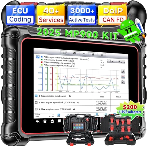 Autel Scanner MaxiPRO MP900 KIT w/ 11 OBD Adapters $200, 2025 DoIP CAN FD Newer of MS906 MP808S MX900 MK900 MK808S, ECU Coding & Bidirectional as MS906 PRO MP900BT, 3000+ Active Tests, 40+ Reset, OS11