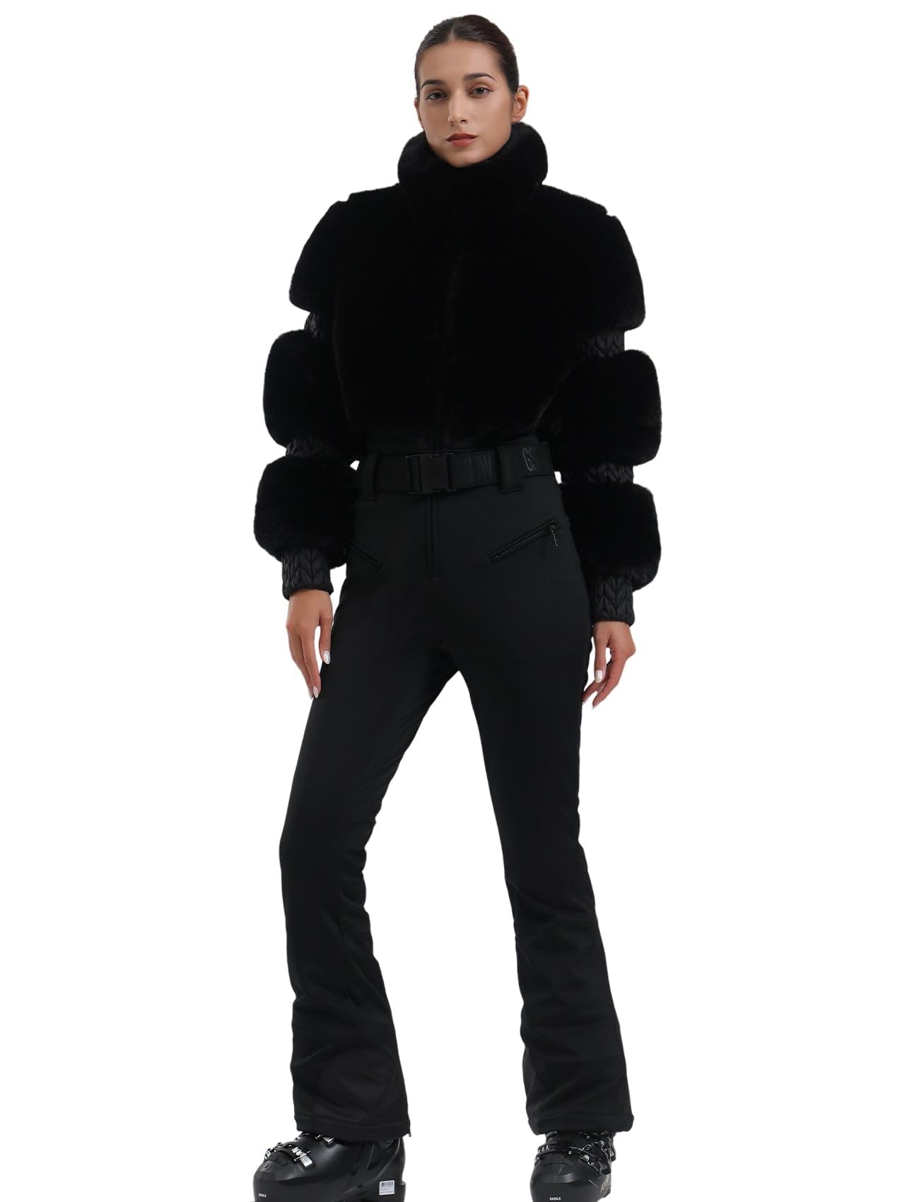 GSOU SNOW Women Ski Suit One Piece Faux Fur