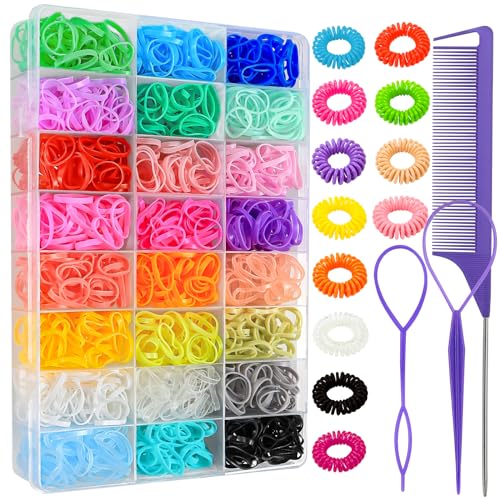 Image of DIYDEC 2880Pcs Elastic Rubber Bands 24 Colors Small Elastic Hair Ties for Children Adult Mini Colorful Hair Bands Kit for Toddler Baby Girls Accessories
