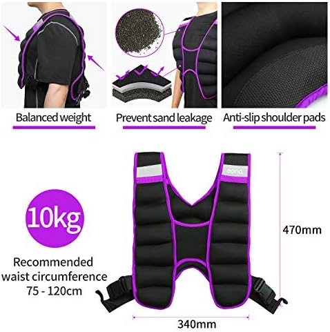 Amazon Brand - Eono - Adjustable Weighted Vest 5kg 8kg 10kg -Weight Vest sand filling for Running Training Workout Jogging Walking Gym Strength Training (Unisex, One Size Fit Most)