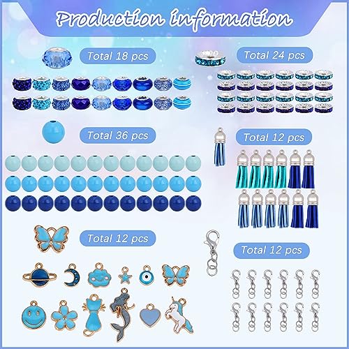Wewaysmile 12 Set Plastic DIY Bead Pens Wood Crystal Spacer Ballpoint Pen Set for Women Gifts School Office Supplies (Blue) - Image 2
