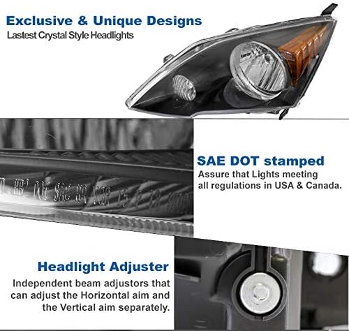 Replacement Headlights Headlamps Black For 2007-2011 Honda CR-V CRV