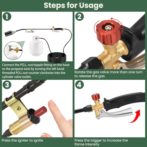 Image of ARTFLAMM NEW Propane Torch Weed Burner Kit, Weed Torch 1,900,000 BTU Blow Torch with 10FT Hose, Heavy Duty Garden Torch with Turbo Trigger for Flame Weeding,Roofing, Melting Ice Snow