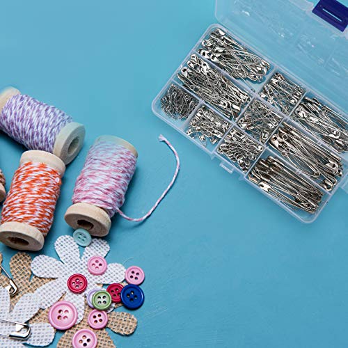 BetyBedy Safety Pins Assorted Sizes, 350PCS Safety Pins Set for Sewing Craft Cloth, Durable Safety Pins with 7 Sizes 19mm - 54mm for Home, Office Use, DIY, Art, Jewelry Making with Storage Box