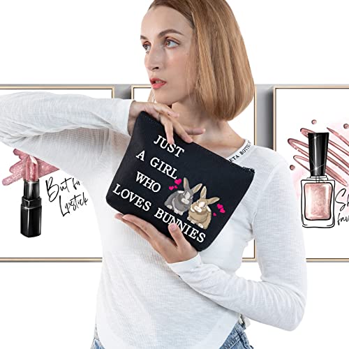 LEVLO Funny Bunny Cosmetic Bag Animal Lover Gift Just A Girl Who Loves Bunnies Makeup Zipper Pouch Bag Bunny Lover Gift for Women Girls Loves Bunnies Black - Image 3