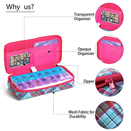 Image of Weekly Pill Organizer 2 Times a Day,7 Day am pm Pill Organizer, Large Daily Pill Cases Pill Box Vitamin Organizer Box,Pink