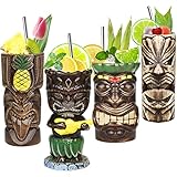 Tiki-Tassen-Set, Hawaii-Party-Becher aus Keramik, für Cocktails, hochwertiges Tassen-Set mit 4 Tassen für exotische Party - TJB02