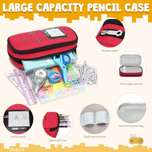 Backpack for Boys Backpack for Kids Students School Bookbag For Elementary Middle School Bag Ages 6-18 17″ Video Game Bookbag (Red-set)4