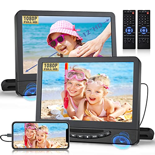 FELEMAN Dual Portable DVD Player for Car, 12' Full HD 1080P Car DVD Player Dual Screens, Headrest DVD Player HDMI Input/AV Output, USB/DVD Playback, Last Memory Function