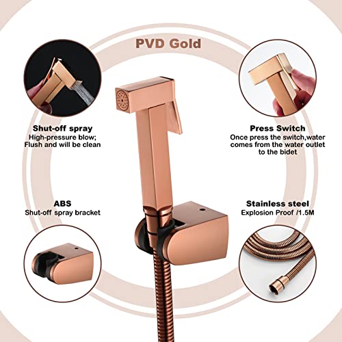 Bidé de mano de oro rosa para inodoro con manguera resistente de acero inoxidable 3