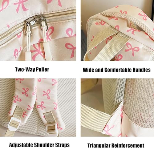 3pcs Set Bow Backpack For Girls,Cute Kawaii Backpacks Set Large Capacity,Nylon Coquette Backpack With Bow Pattern (White Blue)4