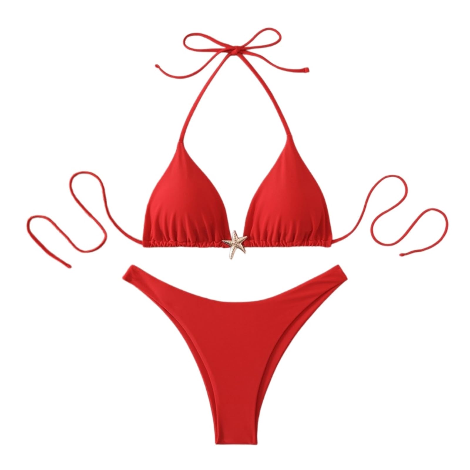 Bikini Donna Donne Halter Set Starfish Dettaglio Alto Taglio Due Pezzi Costumi da Bagno-Black-s