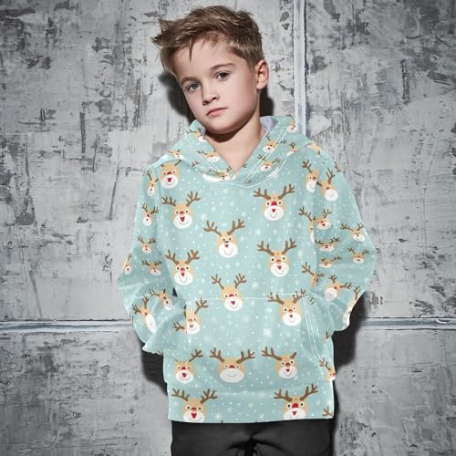 Kids Hoodies Sweaters Christmas Xmas Elk Deer Hooded Sweatshirts with Big Pockets for Boys Girls B04002764