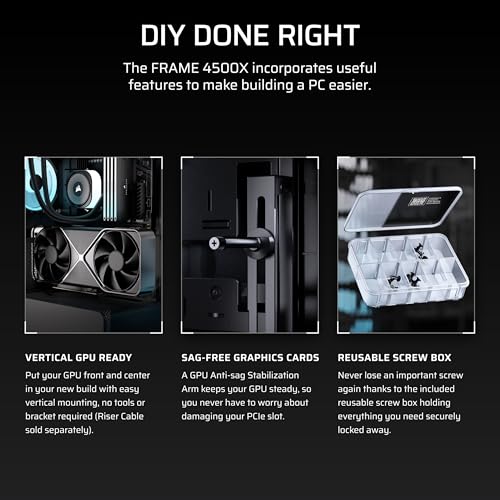 CORSAIR FRAME 4500X LX-R RGB LINK Panoramic Glass Mid-Tower PC Case – InfiniRail Mounting System, Fits Dual 360mm Radiators, GPU Anti-Sag, 3x LX120R RGB LINK Fans Included – Black
