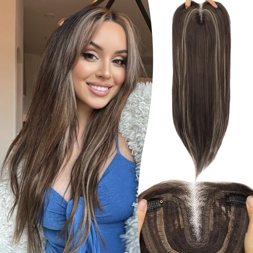 Eawwii Brown with Platinum Blonde Highlights Synthetic Hair Toppers for