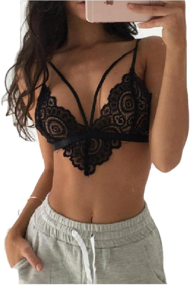 Women'S Lingerie Lace Hollow Bra Sling Blouse All-Match