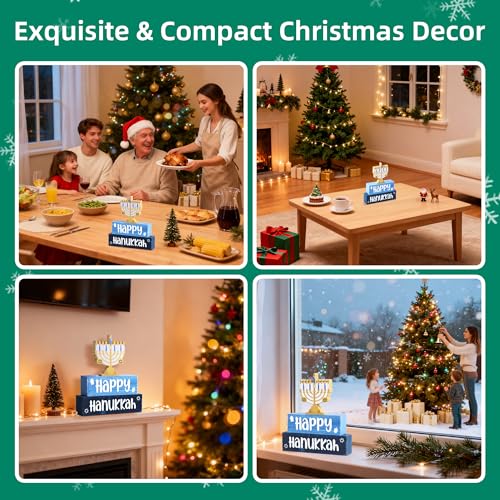 Image of 3 Pcs Hanukkah Wooden Tiered Tray Decor, Menorah Decorations Gifts for Home, Jewish New Year Table Centerpiece for Xmas Party Kitchen Office