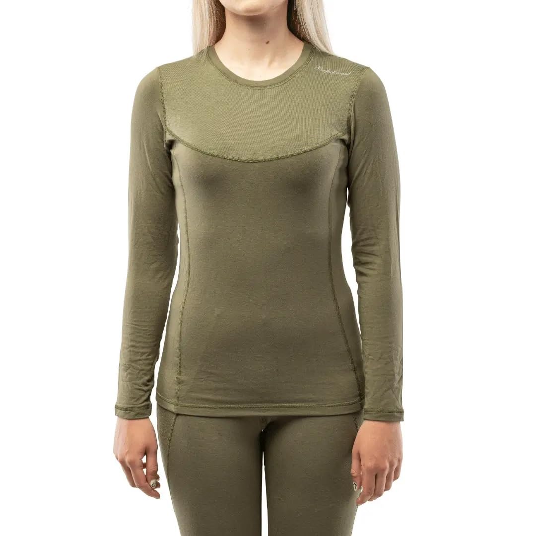 T-Shirt a Maniche Lunghe Merino | Abbigliamento Termico | Eco Fibre di bambù | T-Shirt a Maniche Lunghe in Lana Merino (DE/NL/SE/PL, Alphanumeric, S, Regular, Regular, Khaki)