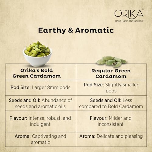Image of Orika Idukki Bold Green Cardamom Whole 50g | Bold 8mm Elaichi Green | No Artificial Colours or Preservatives