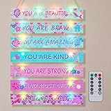 FIOBEE Girls Room Décor for Teen Girls Boys with LED Light Wall Decor for Bedroom Motivational Inspirational Wall Art Room Decoration for Kids Studyroom, 8 Kinds of Lights, Pink Green Mermaid