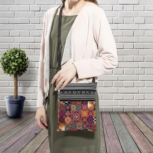 Kaleidoscope Messenger Bag Small Ethnic Pattern Printed Adjustable Strap Crossbody Zipper Bag Kaleidoscope Phone Bag Wallet Cute Shoulder Handbag for Women Friends -53