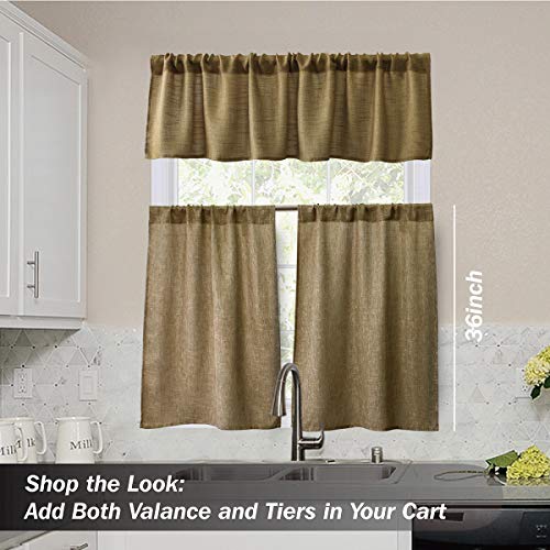Valea Home NARF5_02465 Burlap Tier Curtains For Kitchen Rustic Tan Rod Pocket Curtains thumb #6