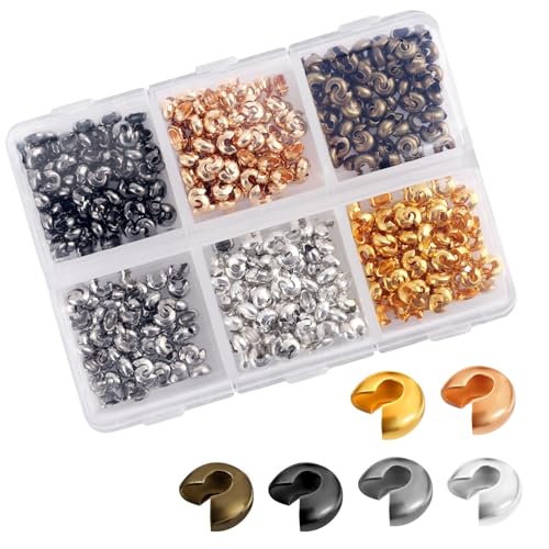 600pcs Crimp Beads for Jewelry Making 4 mm Alloy Crimp Bead Knot Covers Semicircular Bead Stopper Crimp Tubes Crimp Bead Kit for DIY Bracelet Necklace Jewelry End Fittings Supplies (Multi-Color)