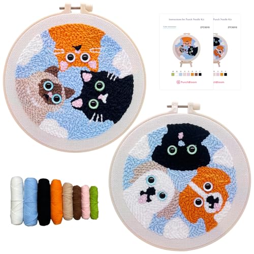 Image of Punch Needle Kit for Adult Beginner, 2-Pack Puppy & Cat Punch Starter Set with Instructions - Yarn Needle Punch Craft for Xmas Gift Idea & Home Wall Decor
