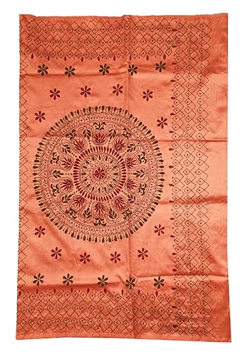 Image of SHRISTI CLOTHINGS Women's Hand Embroidered Cotton Silk Kantha Stitch Saree with Blouse Piece (SB420324 COPPER)