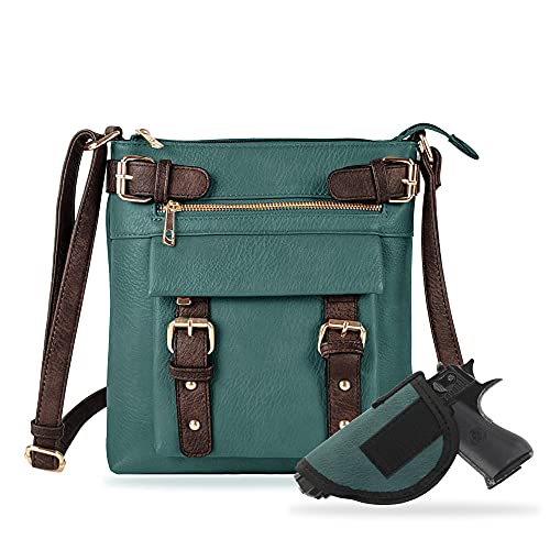 JESSIE & JAMES 2 Toned Belt Concealed Carry Crossbody Bag Shoulder Purses For Women with Lock and Key | Turquoise