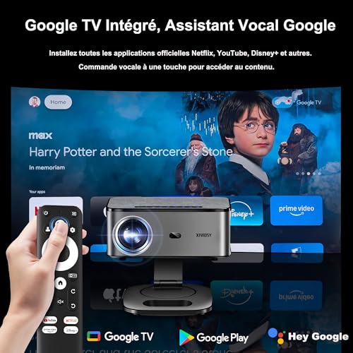 【1500 ANSI/Google TV/Autofokus】 XIWBSY Videoprojecteur 4K Supporté, 38000 Lumen FHD, 360° Rotation, Projecteur Video 4K Contrôle Vocal, Retroprojecteur WiFi6 Bluetooth