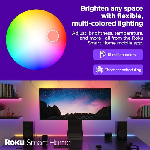 Image of Roku Smart LED Light Strip+, 32.8ft - Color Options with Adjustable Brightness & Temperature - Peel & Stick WiFi Smart Strip Lights Works with Roku Voice, Alexa & Google Assistant - Smart Home Product