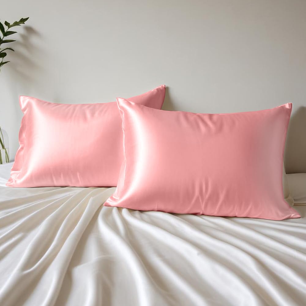 Layers Rose Bloom Polyester Pillow Cover for All Season - Premium Soft & Silky Feel - Lightweight, Machine Washable & Easy to Use - 85 GSM - Standard Size (Pink)
