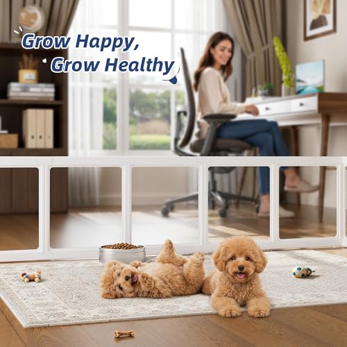 Image of Clear Acrylic Dog Playpen Indoor, Puppy Cat Small Pet Play Pen, Pet Cat Playpen for Rabbits, Dog Fence Crate Kennel Whelping Cage (24 inch, White, 10 Panels)