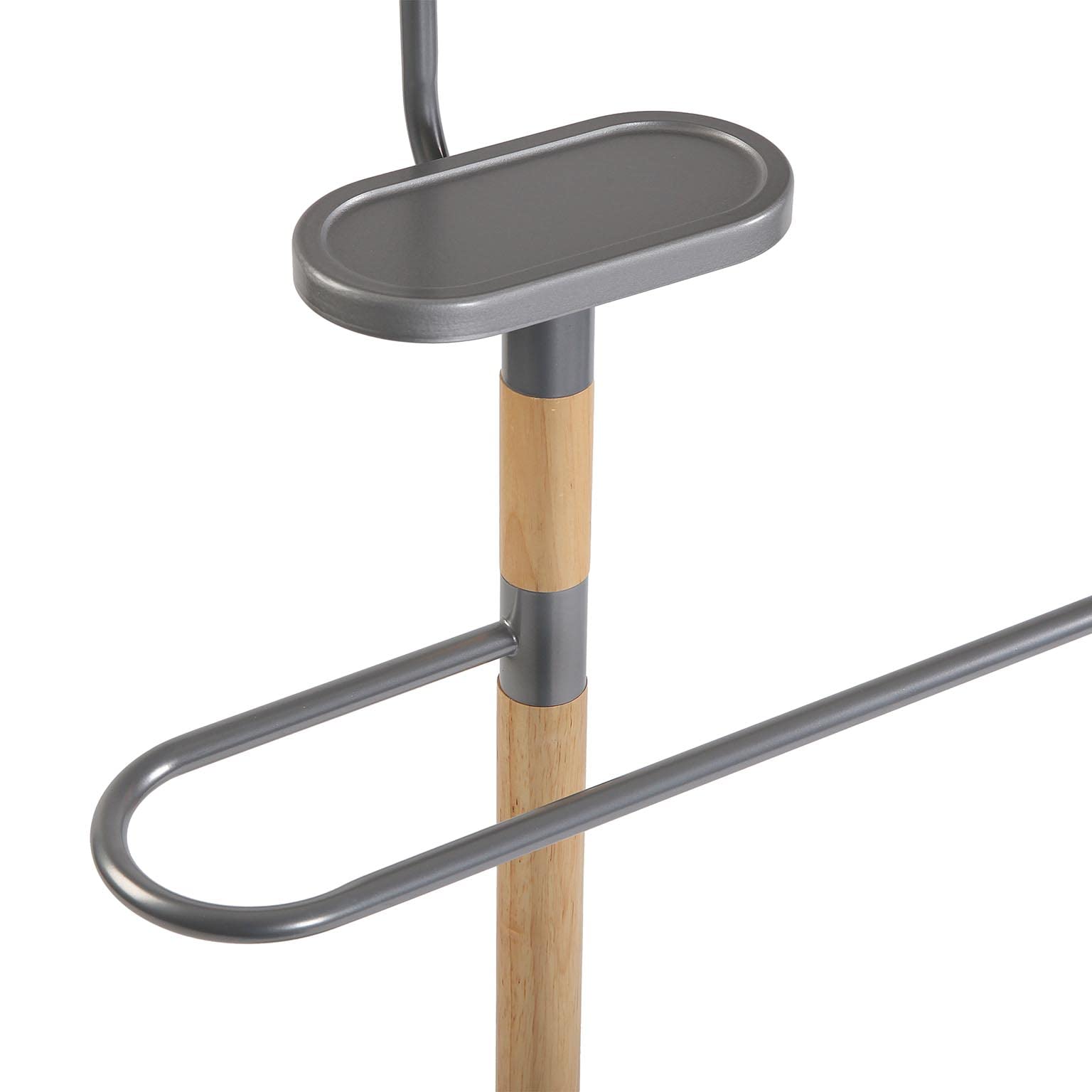 Versa Holstebro Valet de Nuit Multifonctionnel avec 2 Perchoirs Penderie pour Vêtements Homme ou Femme Valet de Chambre, Dimensions (H x l x L) 112 x 28,8 x 46,5 cm, Métal et Bois, Couleur: Gris