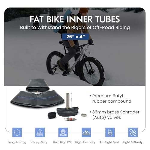 Image of VeloTubes Premium Fat Bike Inner Tube 26 X 4.0 Threaded 33mm Schrader Valve - Bulk 2 Pack