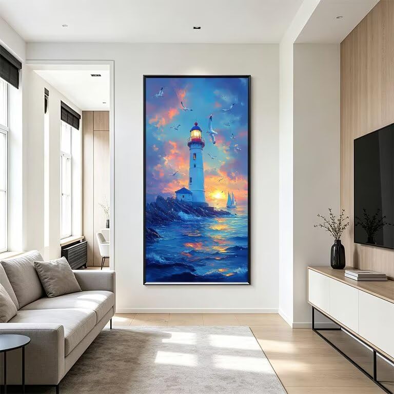 Broderie point de croix diamant de luxe grand phare decoration murale
