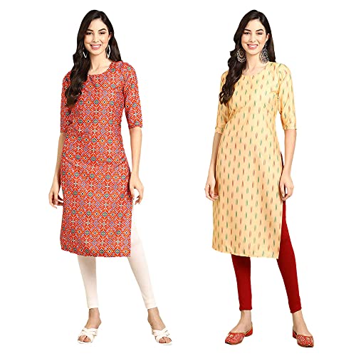 Image of Pinkmint Designer Woman's Crepe Multicolored Straight Kurta [A-355-330]