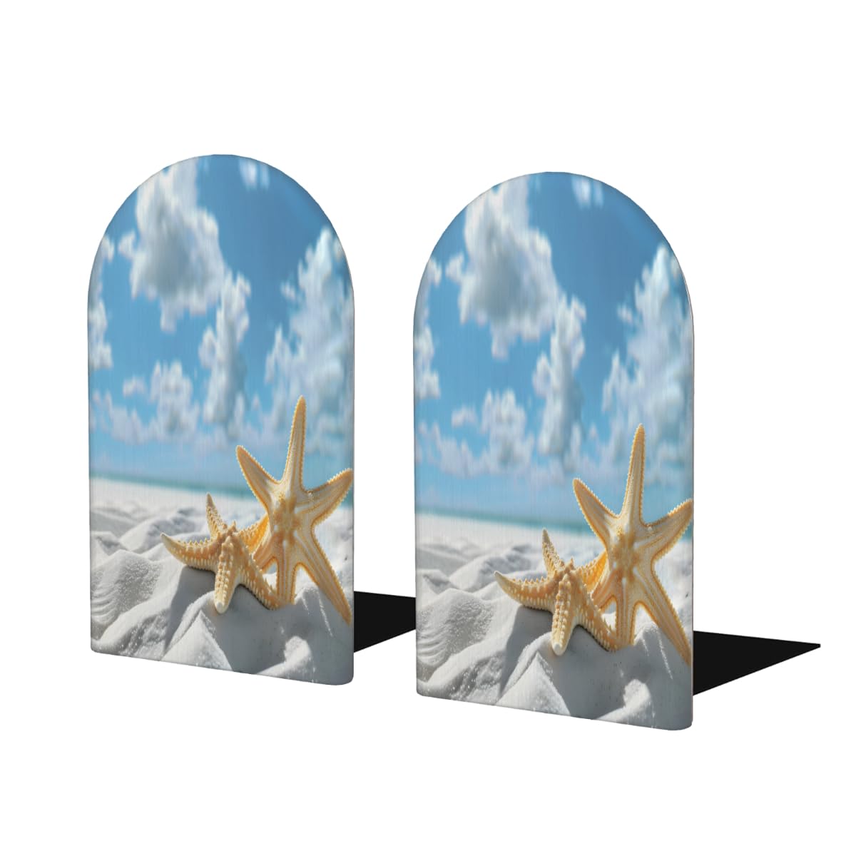 (2 PCS/1 Pairs) Wood Bookends Beach Starfish Decorative Wood Bookends for Shelves Kids Room Desk Home Office Book Stoppers for Holiding Books 5x3 Inch