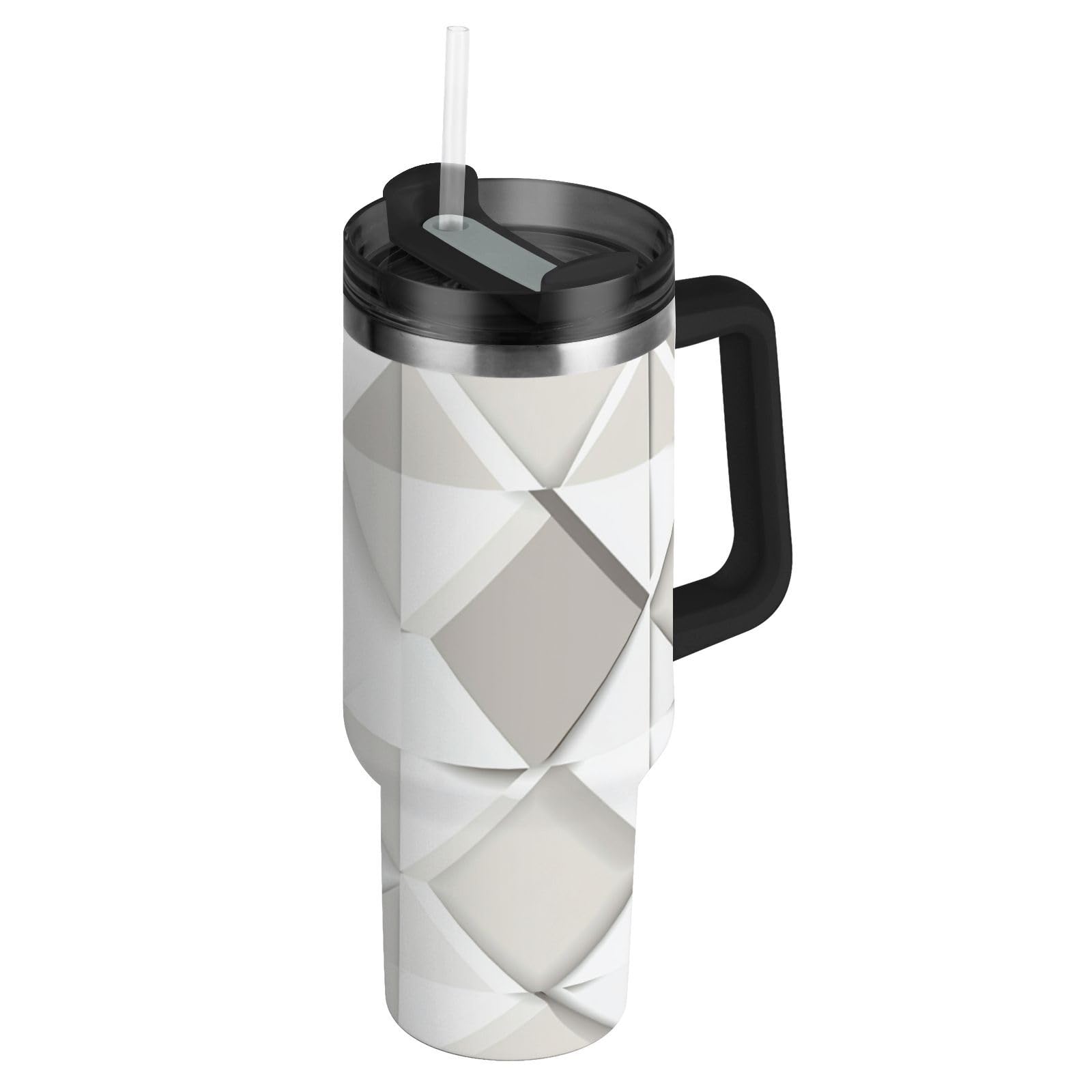 Rhomboid White White Eucalyptus Vacuum Wide Mouth Kids Water Bottle For School Leak-proof Lid and Straw 40 Oz