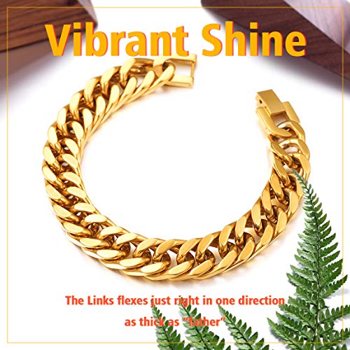 ChainsPro Cuban Link Bracelet for Men, Mens Chain Bracelet,6/9/13mm Width, 7.48/8.26Inch Length, 316L Stainless Steel Bracelet/18K Gold Plated/Black- Send Gift Box3