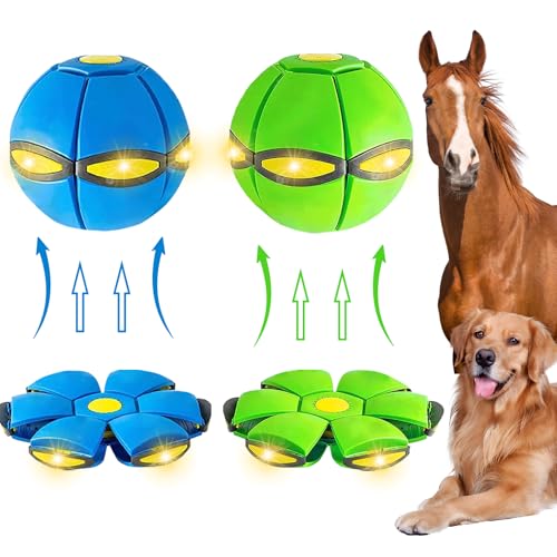 2PCS Magic Bouncing Ball, Magic Meta - Ball, Children's Magic Bouncing Balls, Doggy Disc Ball, Flying Saucer Ball, Parent-Child Interaction with Lights for Indoor & Outdoor Play Green and Blue - Image 5