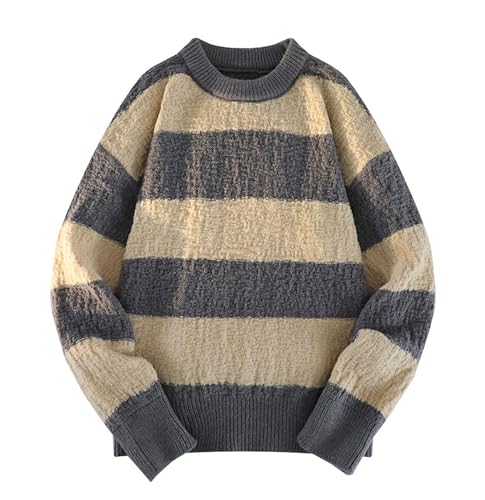DAIMIDY Men's Long Sleeve Crewneck Color Block Casual Knitted Pullover Sweater