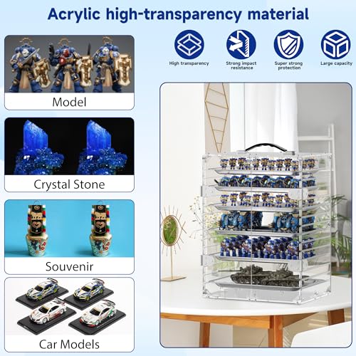 Image of Miniature Storage Case with 6 Metal Trays, Acrylic Clear Miniature Display Case Transport Case with Magnetic Door